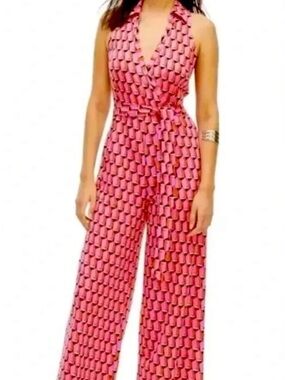 Diane Von Furstenburg for Target Sleeveless Pink Patterned Wide-Leg Jumpsuit